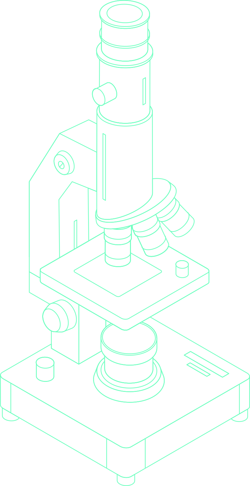 Isometric line-art illustration of a laboratory microscope