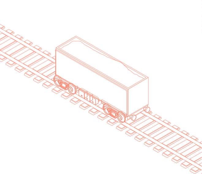 Line illustration of a freight wagon on a railway track